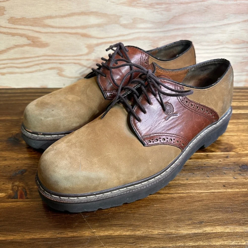 Tommy Hilfiger Oxford Saddle Shoes Mens 11 Brown Leather Suede Wingtip Lug Sole